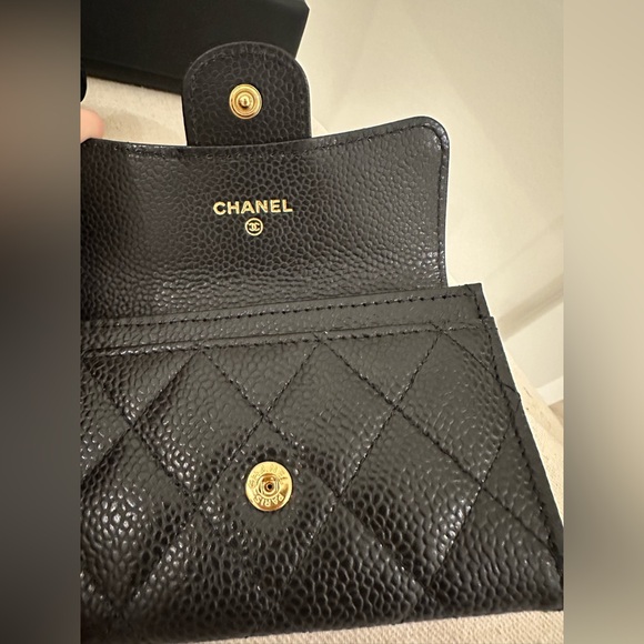 Classic Chanel Black Caviar Quilted Flap Card Holder Wallet Black Gold NWT - Picture 5 of 10